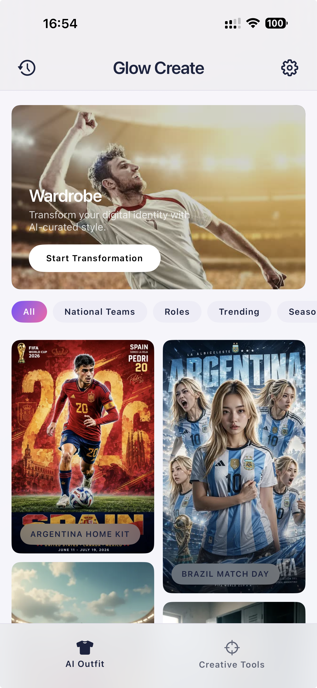 Glow Create app home screen